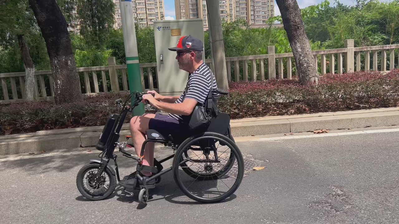  power assist wheelchair attachment 30km per hour max speed 😎 in China V means cool so no offence !! 😜